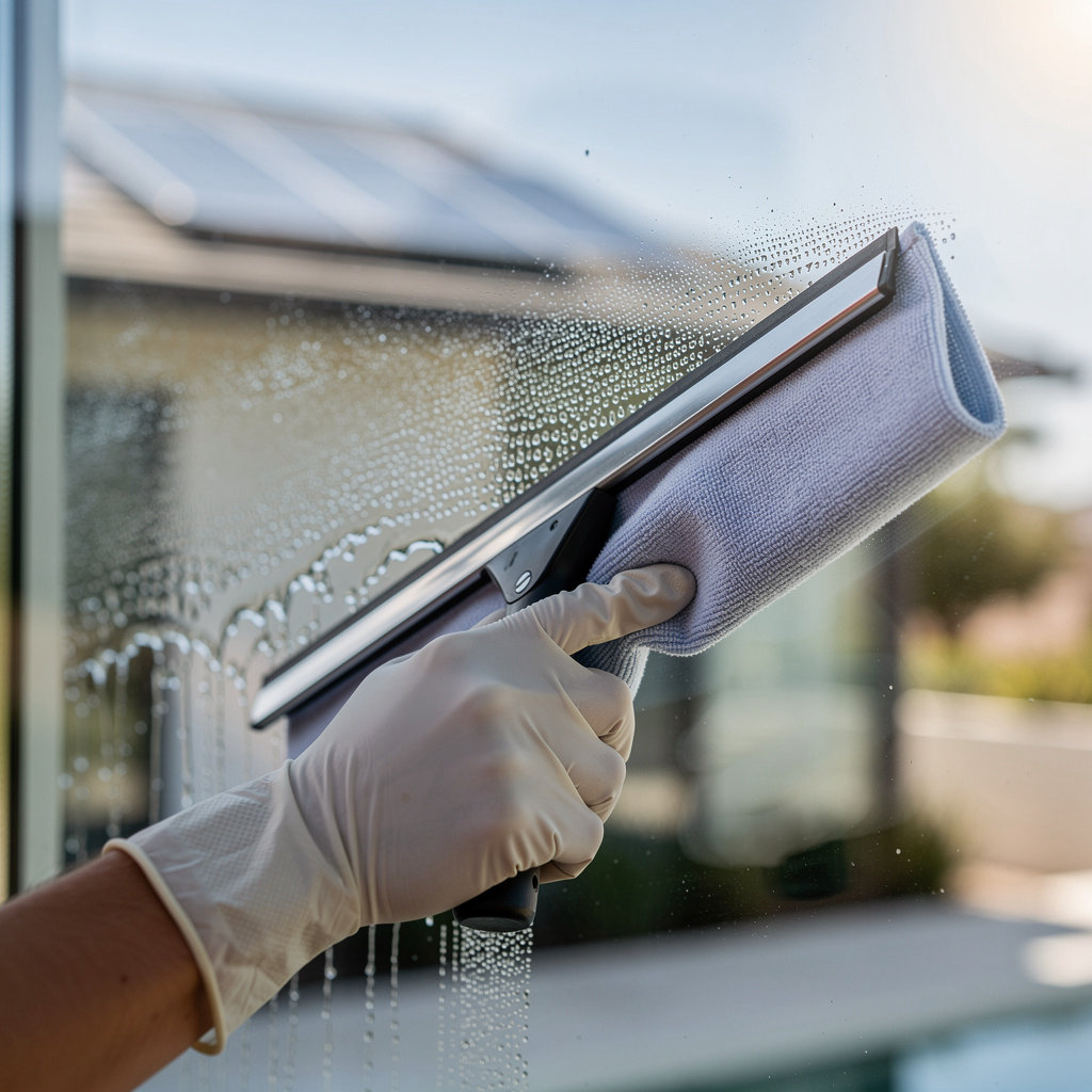 Santa Barbara Window Cleaning professional providing streak-free window cleaning service for a home in Goleta, CA